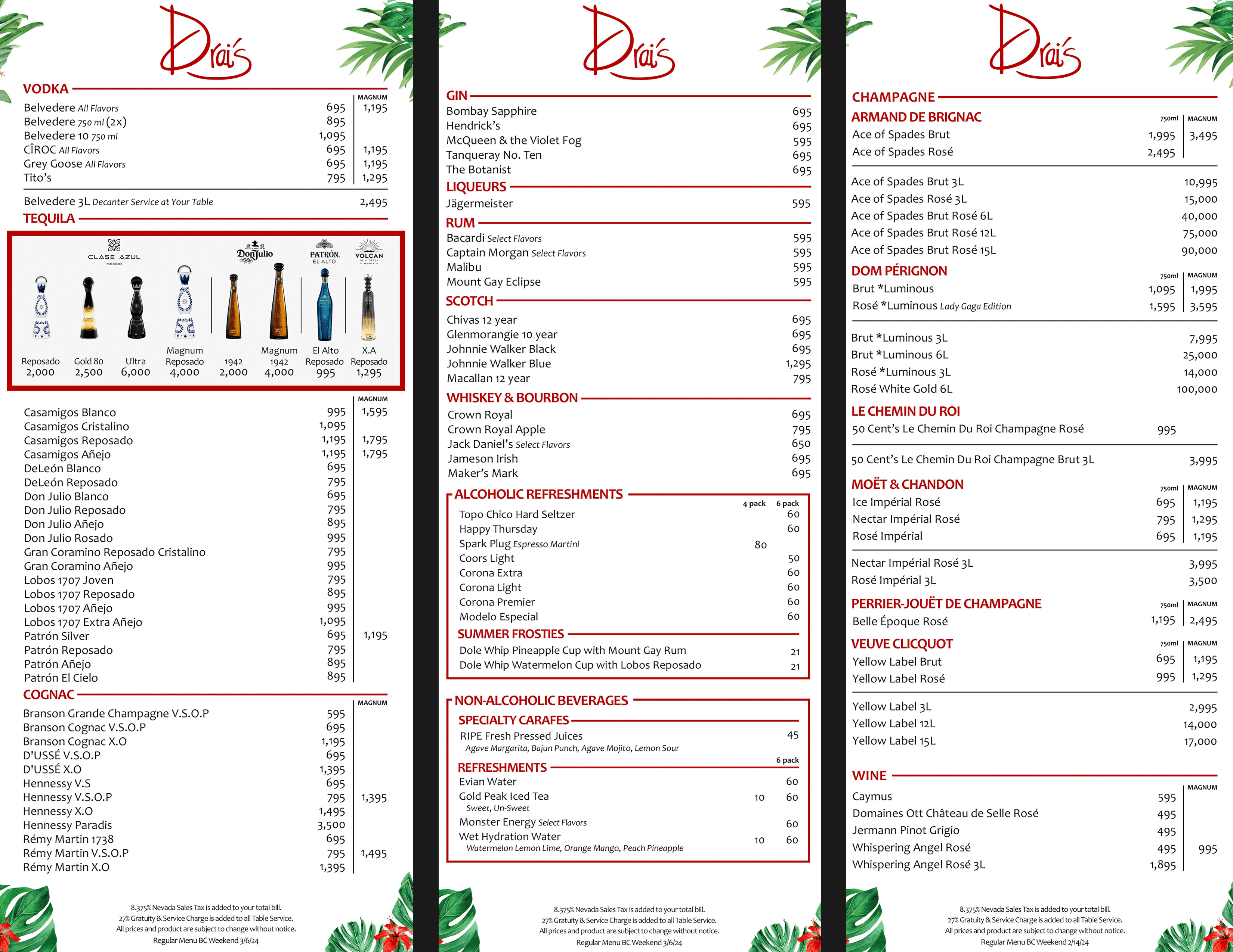 Drais beachclub menu