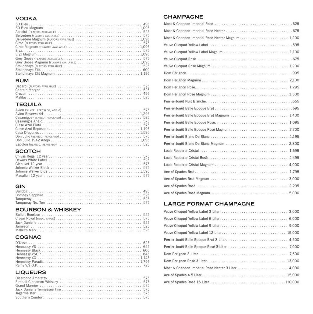 Light Bottle Service Pricing & Reservations