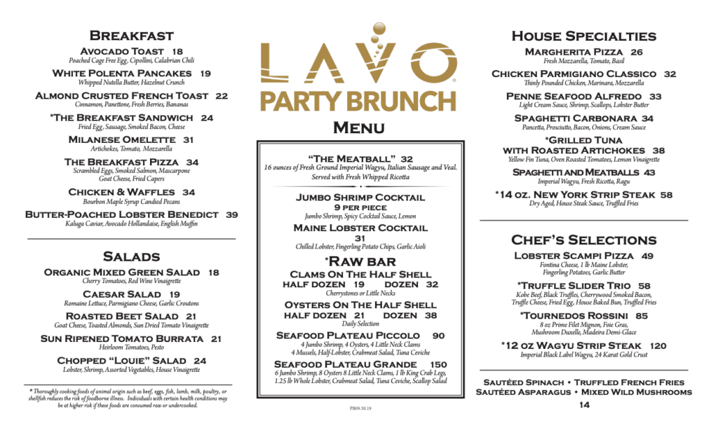 Lavo Party Brunch Bottle Service Pricing, Menu & VIP Reservations