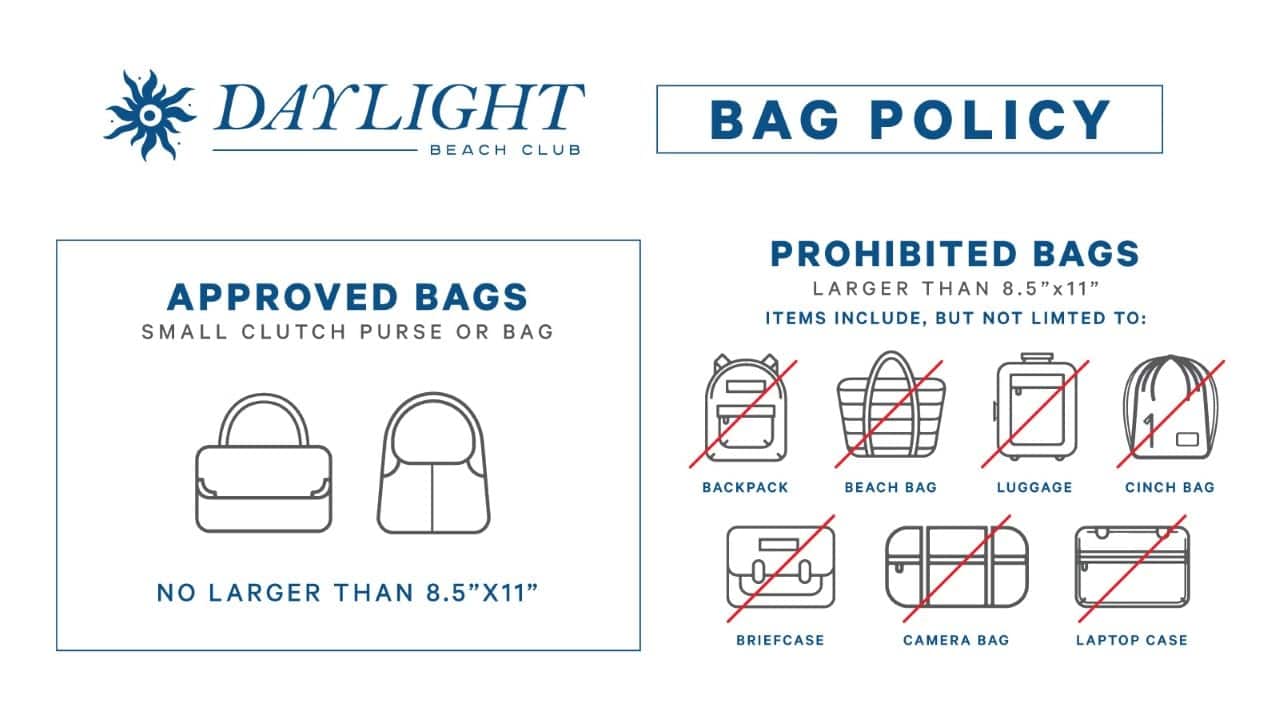 daylight beach club at night bag policy