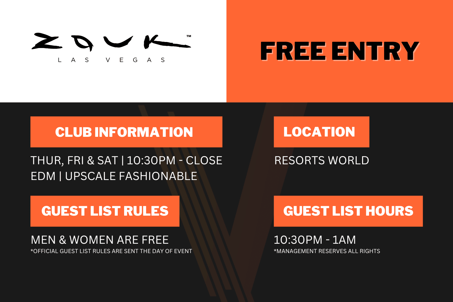 Zouk Nightclub Guest List  Las Vegas Club Entry [FREE]