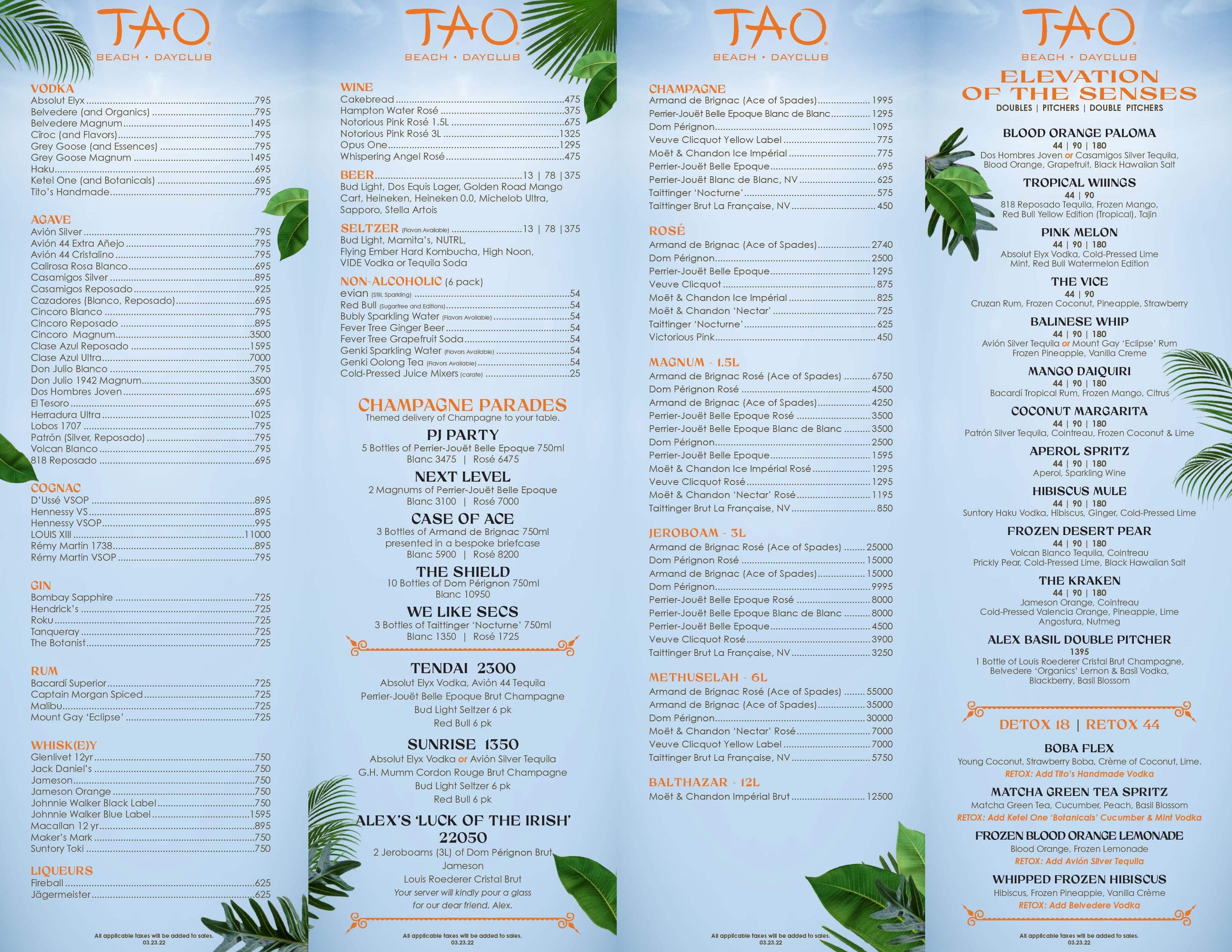 Tao Beach Club menu