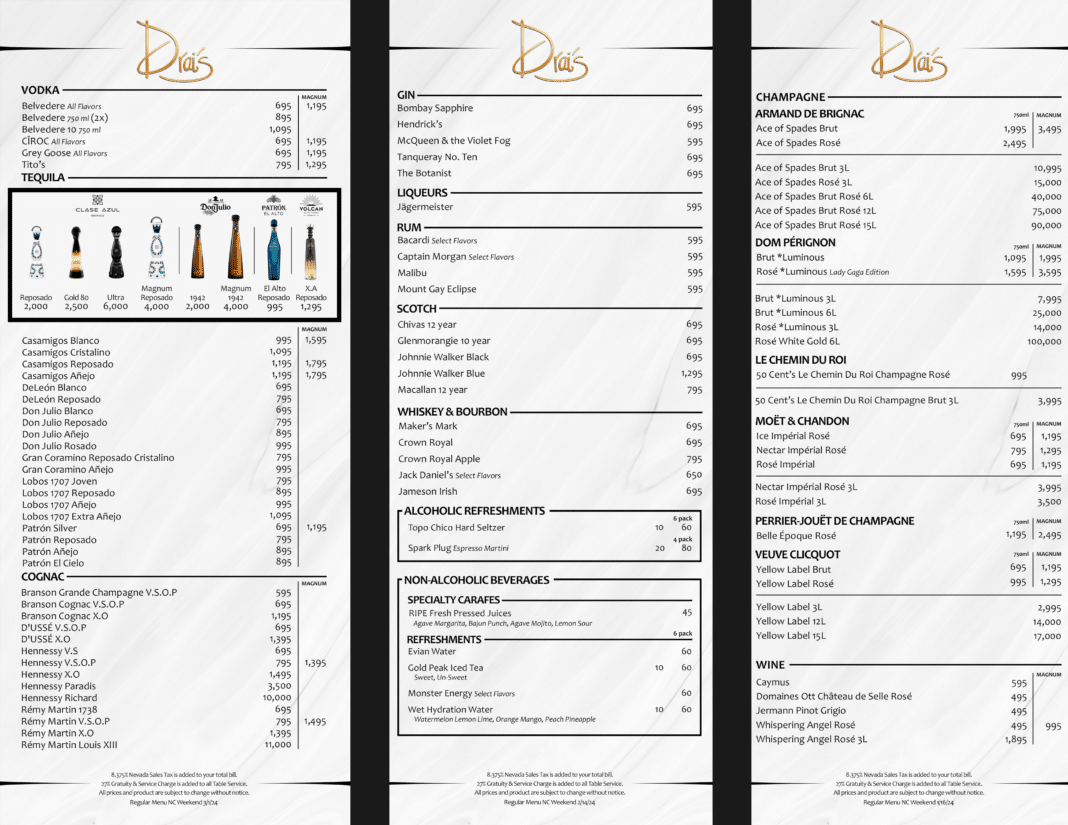 Drai's Bottle Service Pricing, Menu & VIP Reservations