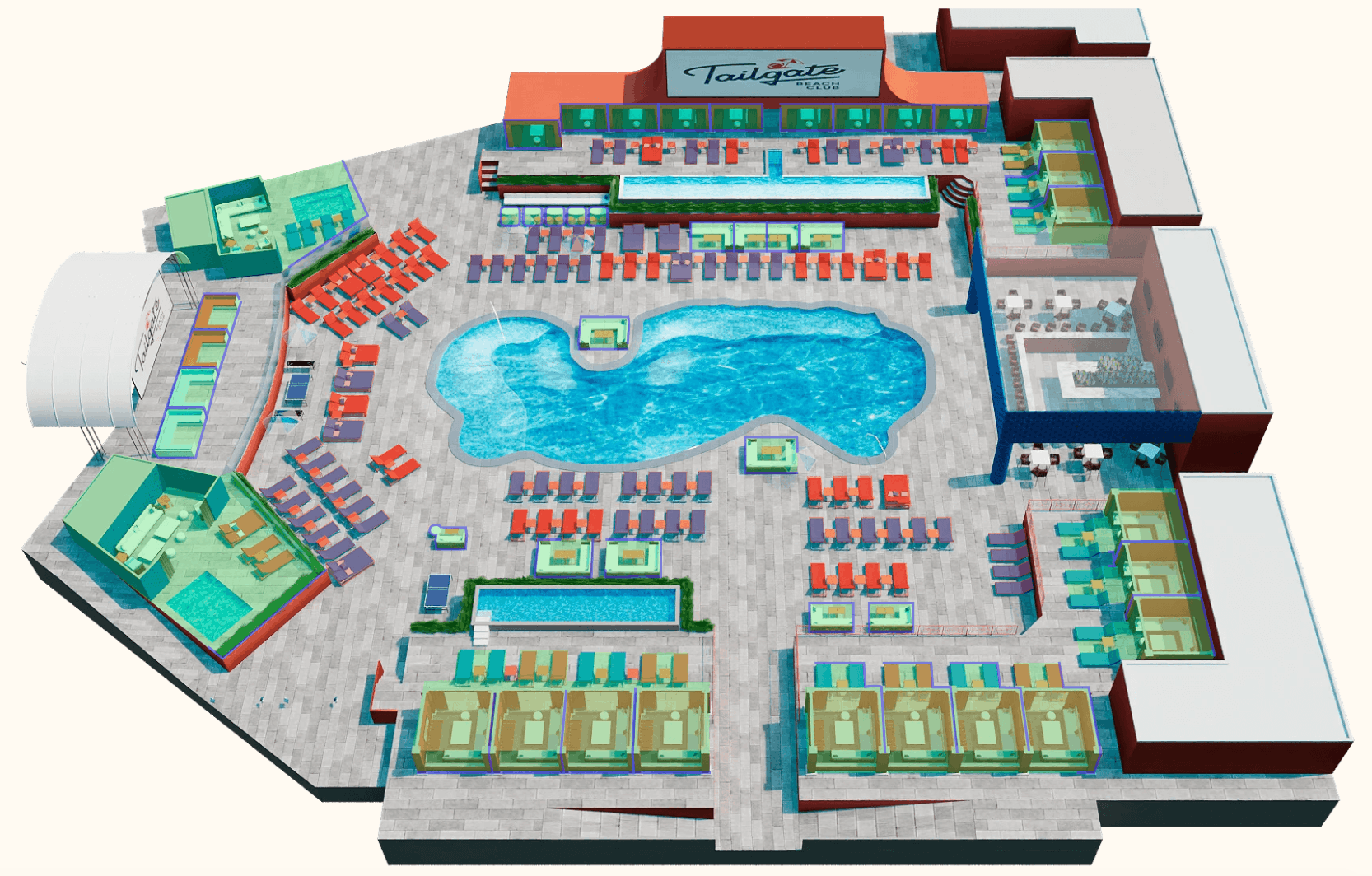 Tailgate Beach Club bottle service map